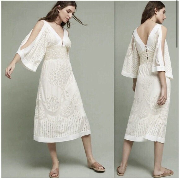 Anthropologie Farm Rio Solana Cutout Open Shoulder Midi Dress SIZE MEDIUM - Picture 1 of 12
